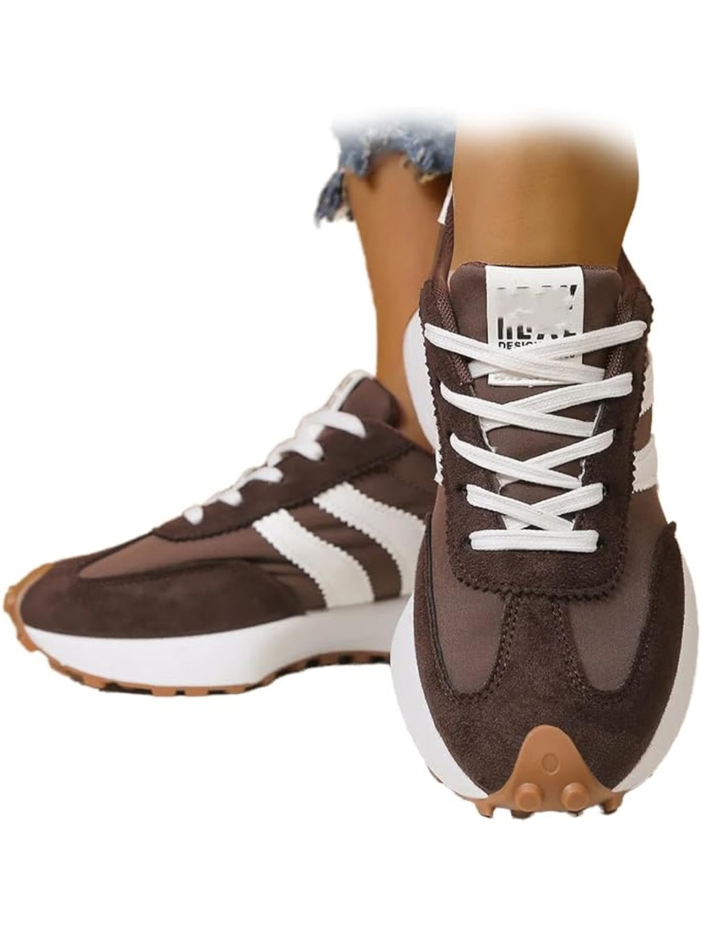 Women’s Brown Retro Sport Sneakers with White Accent